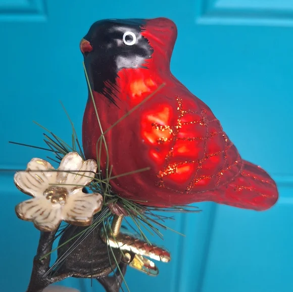 Vintage Bird Ornaments Mercury Glass Clip-On Red Birds Home Decor Christmas - Picture 3 of 16